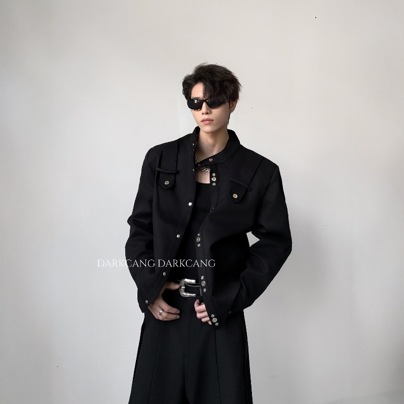 黑沧社/轻奢贵气感短款立领垫肩夹克男痞帅高级感cleanfit外套潮