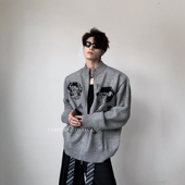 黑沧社 毛衣 高级感加厚开衫 轻奢痞帅设计感立领针织衫 外套男冬季