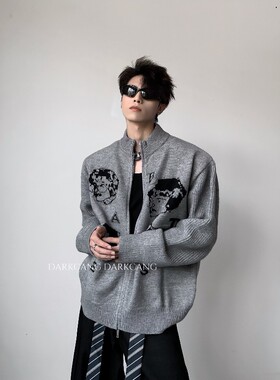 黑沧社/轻奢痞帅设计感立领针织衫外套男冬季高级感加厚开衫毛衣