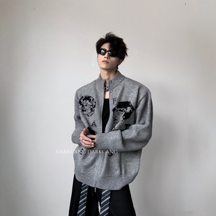 黑沧社/轻奢痞帅设计感立领针织衫外套男冬季高级感加厚开衫毛衣