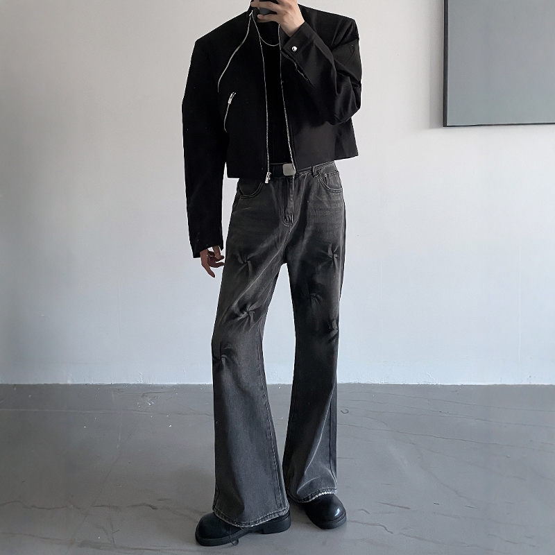 黑沧社/美式印花设计vibe风微喇牛仔裤男高街显高cleanfit裤子潮