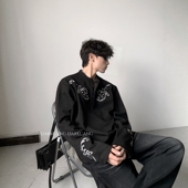 T恤男秋高级感老钱风打底衫 黑沧社 轻奢小众刺绣设计感亨利领长袖