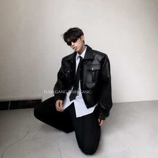 高级cleanfit机车皮衣外套 垫肩皮夹克男秋季 黑沧社 轻奢痞帅短款