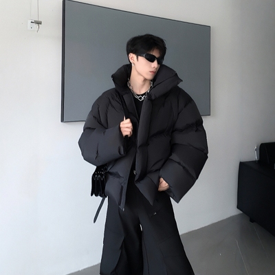 黑沧社/美式小众设计感黑色保暖棉服男冬季外套立领vibe加厚棉袄