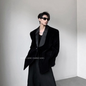 高级感雅痞v领收腰西服 外套男秋季 黑沧社 轻奢贵气感丝绒垫肩西装