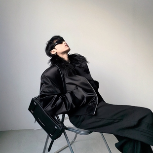 黑沧社/轻奢高级感毛毛领垫肩cleanfit夹克棉服男冬季座山雕外套