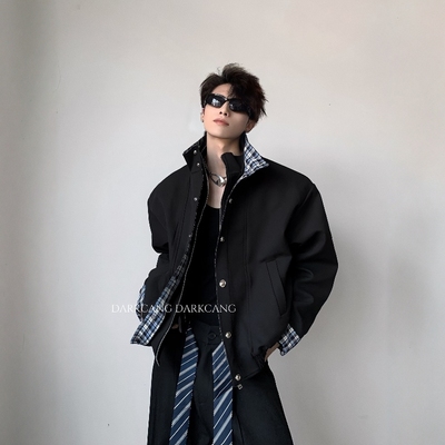 黑沧社/轻奢格纹设计感加厚cleanfit外套男冬季高级短款夹克棉服