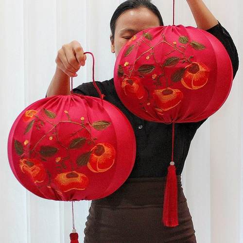 喜一物过年刺绣圆灯笼室内挂饰