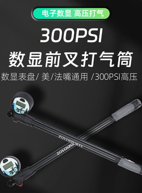 前叉轮胎美法式自行车打气筒电动车手动高压充气筒带压力表300psi
