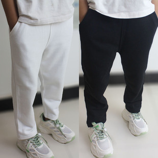 童装春秋新款男童女童白色黑色运动裤儿童纯棉休闲长裤子潮中大童