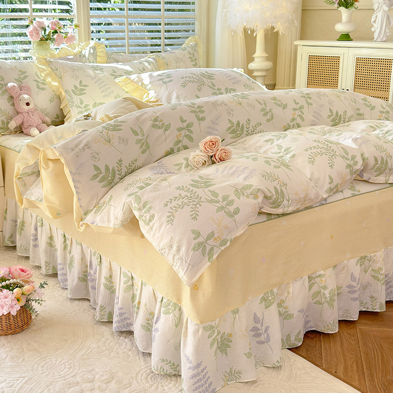 韩版纯棉床裙四件套小清新全棉卡通被套床罩床套1.8/2米床上用品