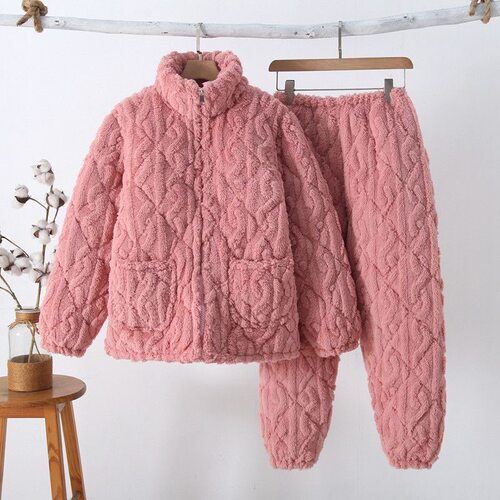 冬季三层加厚夹棉女士保暖家居服