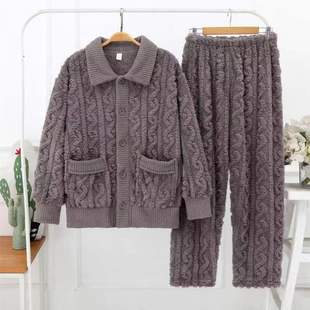 长裤 秋冬睡衣男士 长袖 简约时尚 纯色中青年 双面绒可外穿家居服套装