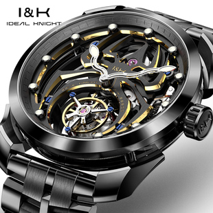 I&K理想骑士夜蜘蛛系列正品 镂空机械表男十大 牌真陀飞轮手表男士