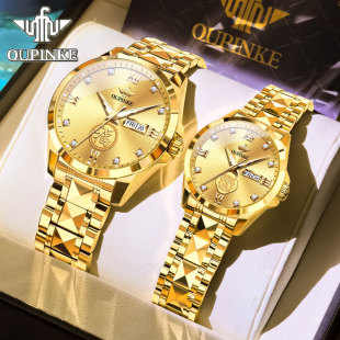 瑞士认证正品 牌进口芯含真黄金情侣手表一对机械表防水男女名对表