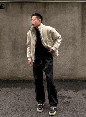 郑不凡CNIE凡越2025小个子男冬季宽松直筒休闲蓝黑牛仔裤