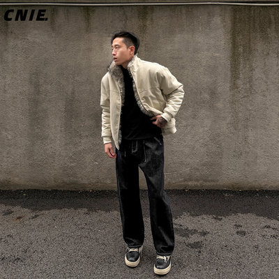 直播专属郑不凡CNIE凡越2025小个子男冬季宽松直筒休闲蓝黑牛仔裤