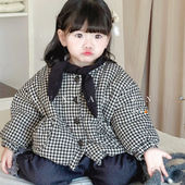 慕小橙女童格子加绒棉袄2025冬季 儿童洋气加厚夹棉女宝宝棉服 新款