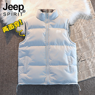 JEEP双面穿马甲女2025新款秋冬季外穿保暖坎肩情侣羽绒棉马夹男