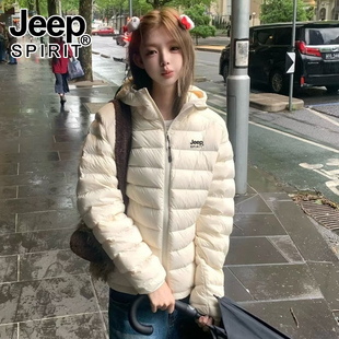 JEEP排骨羽绒服女秋冬季2025新款轻薄保暖内胆巨好看鸭绒连帽外套