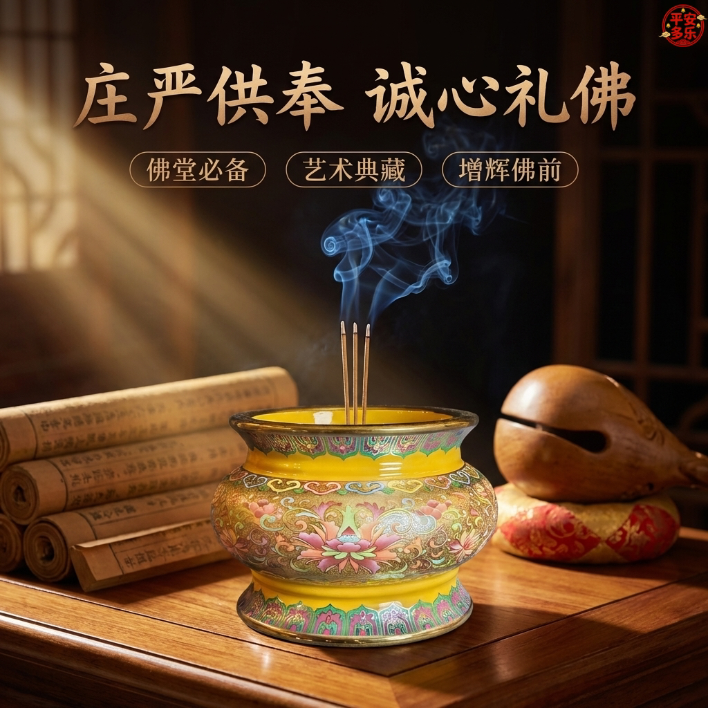 掐丝珐琅中式传统陶瓷香薰炉电镀工艺寺庙家用供奉香炉艺术典藏