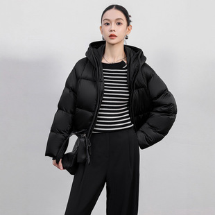 韩系时髦短款加厚连帽羽绒服女冬季小个子休闲白色运动面包服外套