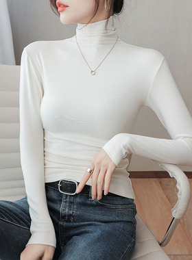 冬季超好看高领螺纹打底衫女内搭洋气修身显瘦上衣潮T恤mb24Tl348