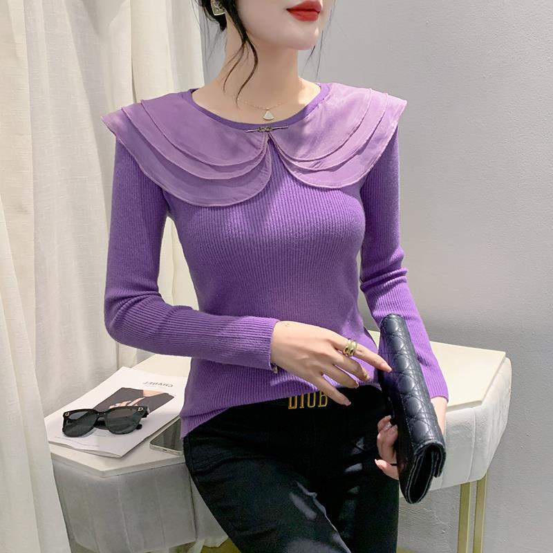 新款欧货实拍秋冬娃娃领毛衣设