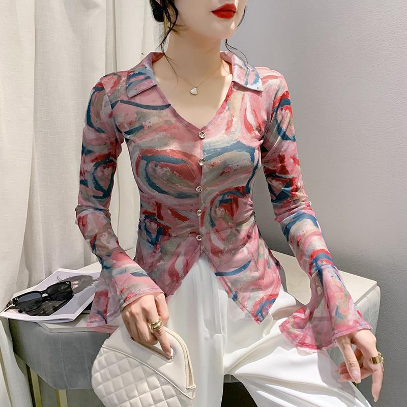 长袖休闲风网纱新款欧货秋季