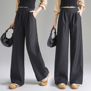 休闲裤 爱心阔腿裤 裤 慵懒休闲设计感高腰显瘦百搭拖地西装 女秋季