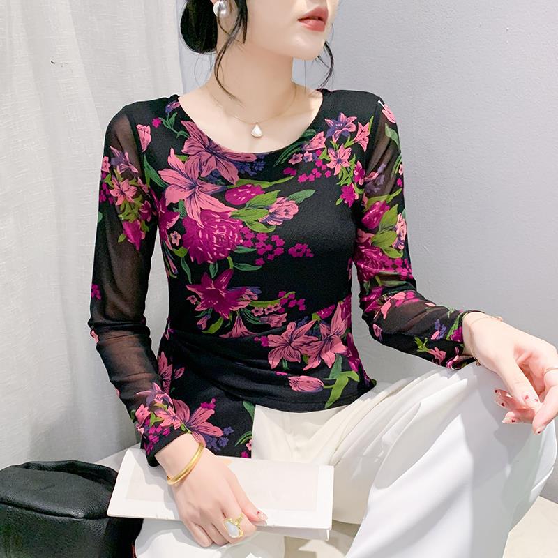 长袖休闲风网纱欧货秋季网纱印