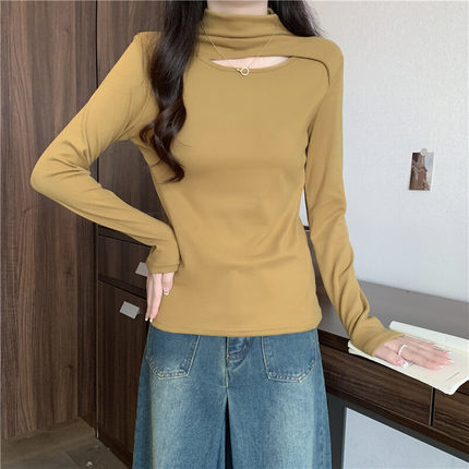 欧美2024春季新款女士打底衫圆领修身显瘦上衣半高领性感辣妹T恤
