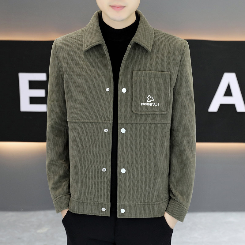 秋冬季夹克男韩版修身潮流时尚短款毛呢大衣青年帅气休闲翻领外套