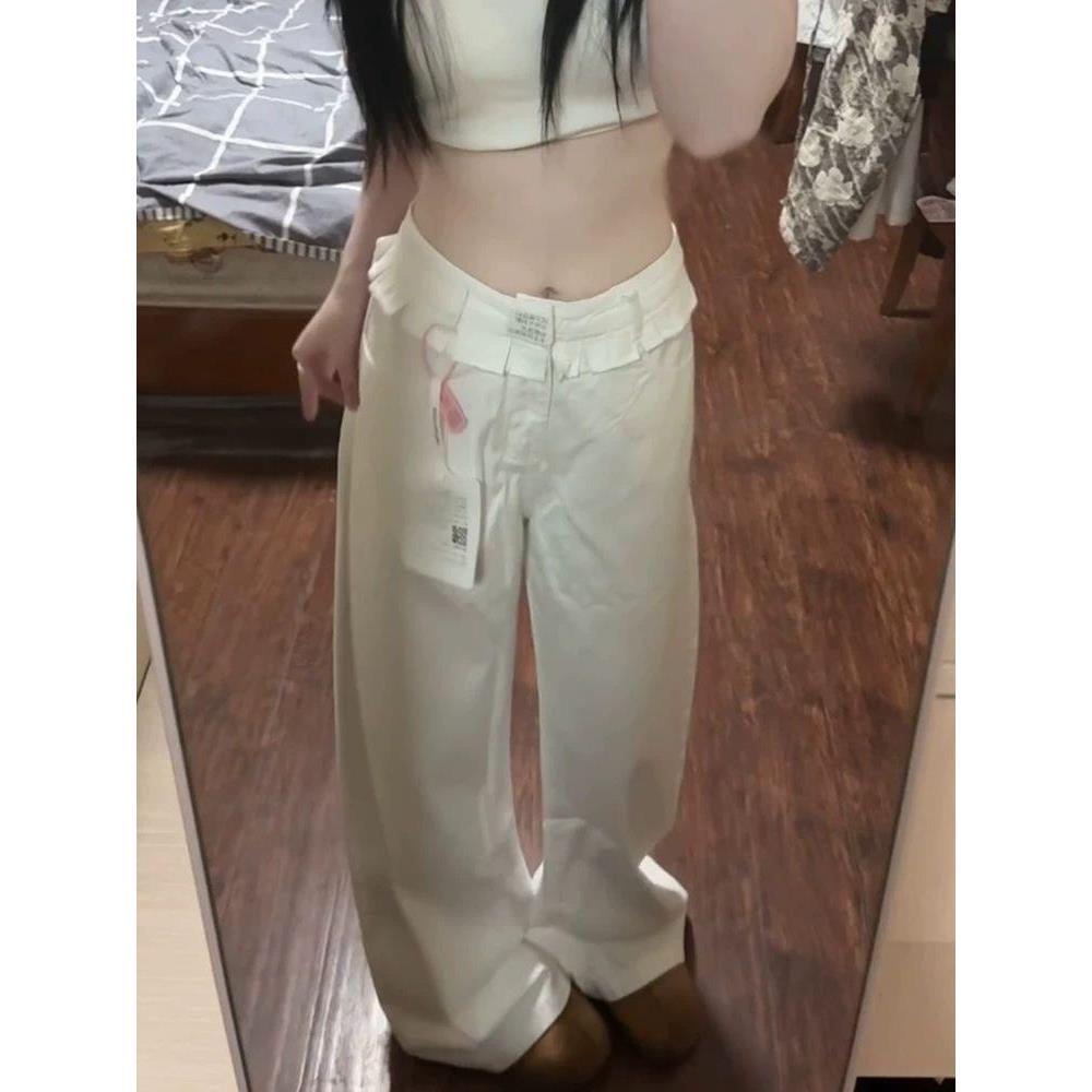 高个子加长美式白色花边牛仔裤女夏季直筒裤设计感裤子弯刀阔腿裤