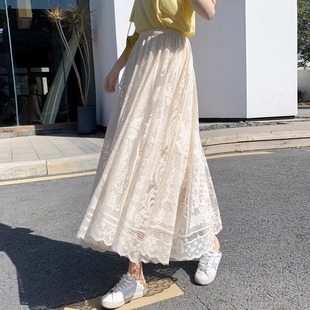 法式复古高腰网纱半身裙女春季大码胖MM气质显瘦百搭中长款仙女裙