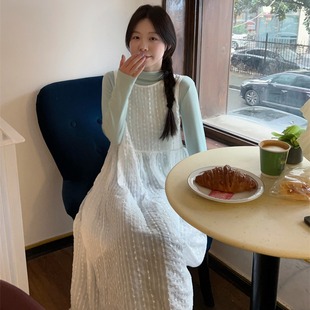 大码甜美韩系背心连衣裙女春装新款吊带罩衫A字裙叠穿中长款裙子