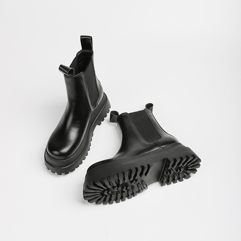 LEATHER ZR ZAUE CHELSEA BOOTS 2023 AUTUMN AND WINTER NEW THICK-SOLED MARTIN BOOTS WOMENS SHORT BOOTS BRITISH STYLE SINGLE BOOTS