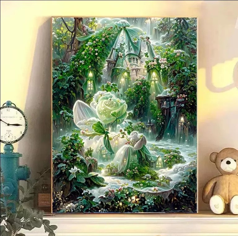 梦幻精灵城堡钻石画2025新款满钻手工diy贴钻带相框客厅装饰画,居家布艺,钻石绣,淘宝优惠券,粉丝福利购,淘宝优惠卷
