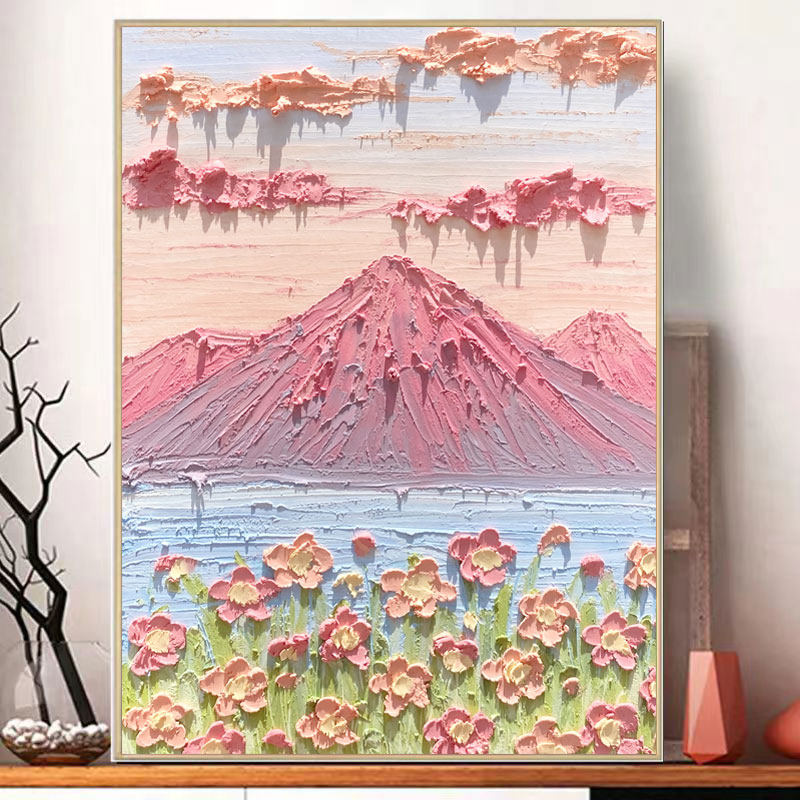 粉色山河小花风景钻石画2025新款满钻手工diy贴砖带框客厅十字绣,居家布艺,钻石绣,淘宝优惠券,粉丝福利购,淘宝优惠卷