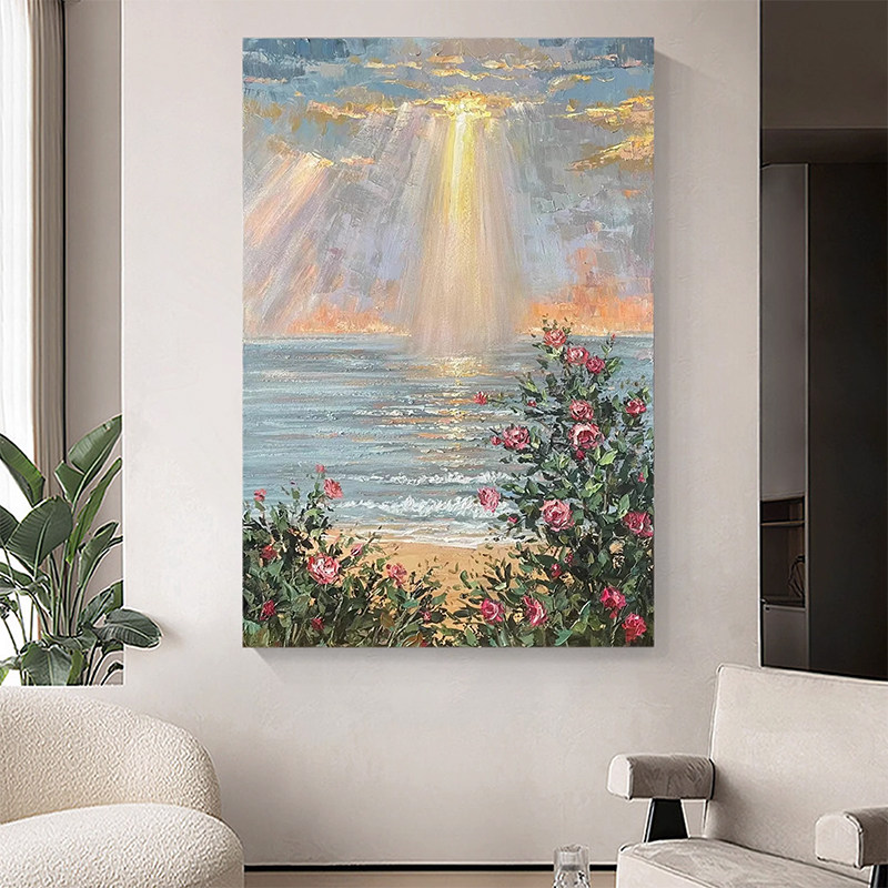 日出海边花朵十字绣2025新款5d满钻手工diy贴钻带相框装饰画,居家布艺,钻石绣,淘宝优惠券,粉丝福利购,淘宝优惠卷