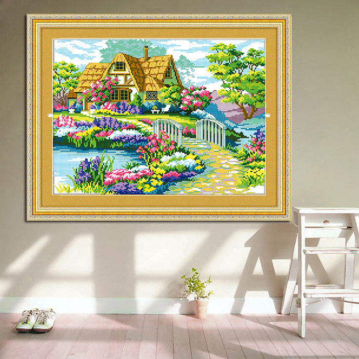 美丽花园小屋十字绣2025新款5d满钻手工钻石贴带相框客厅装饰画