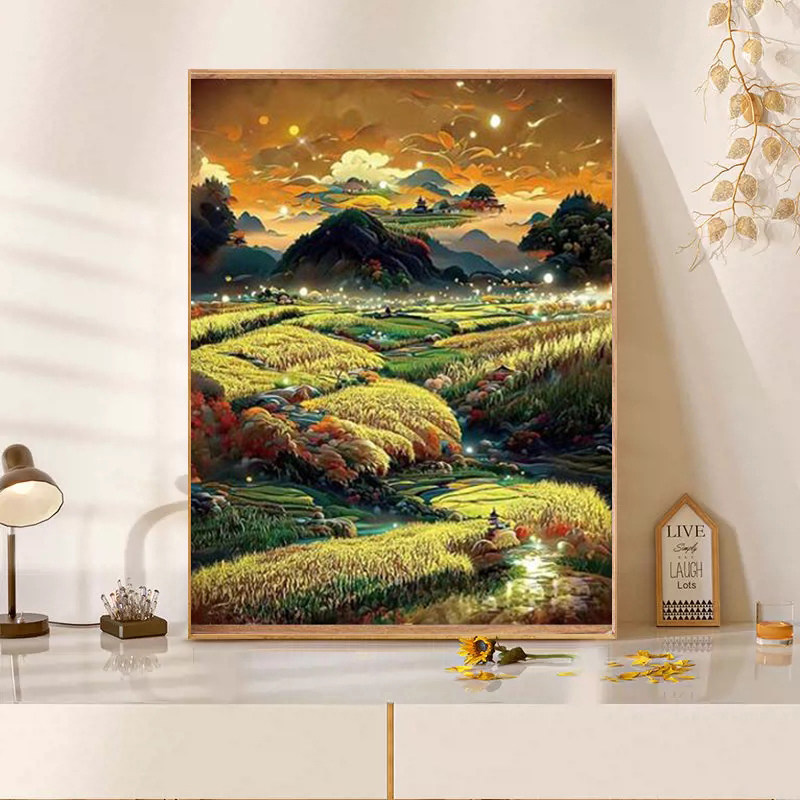 金黄麦田风景钻石画2025新款5d满钻手工diy粘贴钻带框客厅装饰画,居家布艺,钻石绣,淘宝优惠券,粉丝福利购,淘宝优惠卷