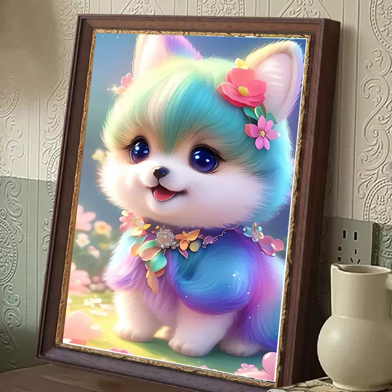 卡通彩虹小狗十字绣2025新款满钻手工diy钻石贴画带框卧室装饰画,居家布艺,钻石绣,淘宝优惠券,粉丝福利购,淘宝优惠卷