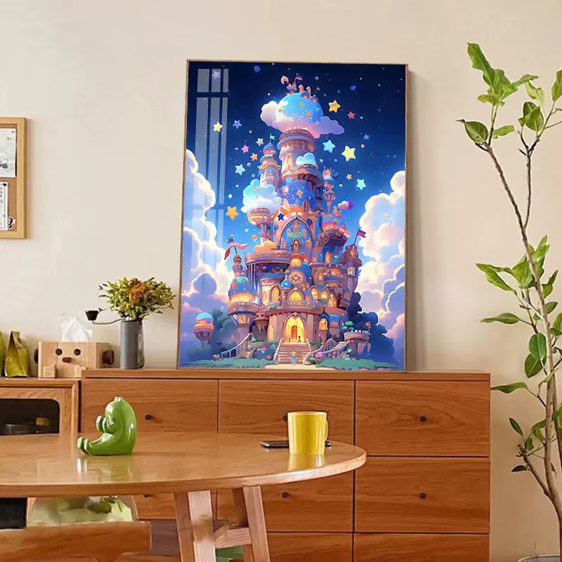 卡通梦幻城堡十字绣2025新款满钻手工钻石贴画带相框客厅装饰画