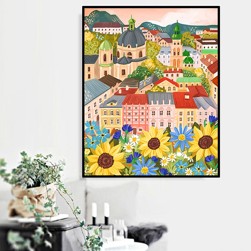 向日葵花卉小屋十字绣2025新款满钻手工diy点贴钻带框客厅装饰画,居家布艺,钻石绣,淘宝优惠券,粉丝福利购,淘宝优惠卷
