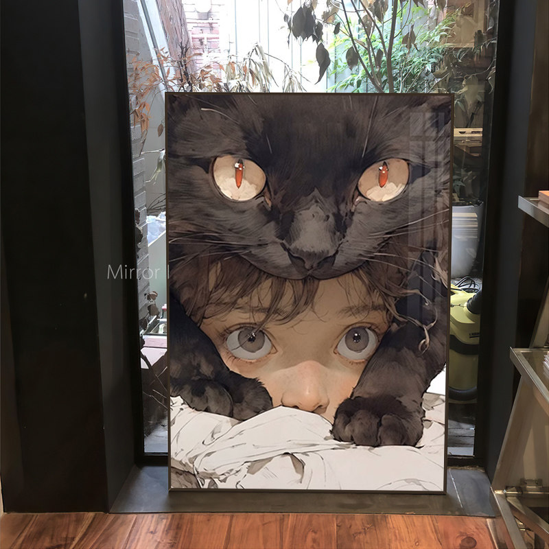 卡通猫咪小女孩钻石画2025新款5d满钻手工点贴钻带相框装饰画,居家布艺,钻石绣,淘宝优惠券,粉丝福利购,淘宝优惠卷