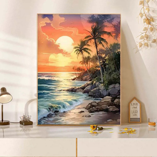 海滩落日2024新款diy钻石画