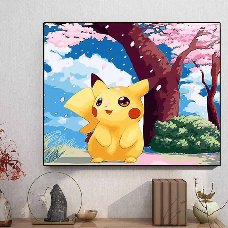 2024新款卡通钻石画皮卡丘儿童房5d满钻带框手工diy粘贴钻小幅画