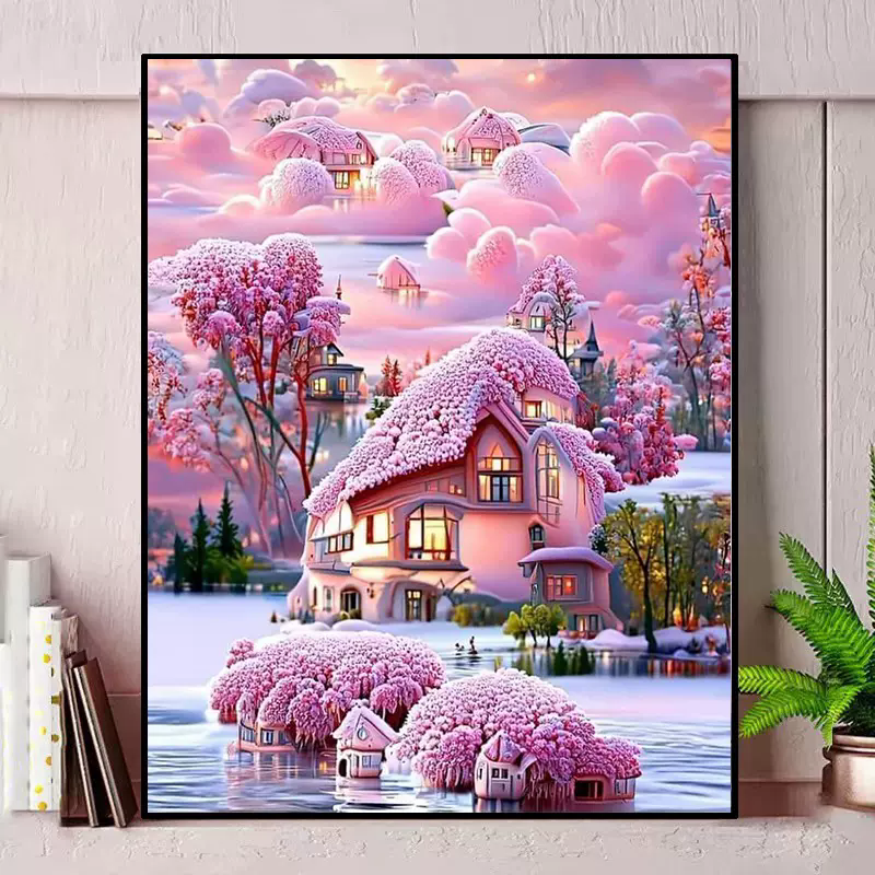 梦幻风景小屋十字绣2025新款满钻手工贴钻卧室客厅装饰画带相框