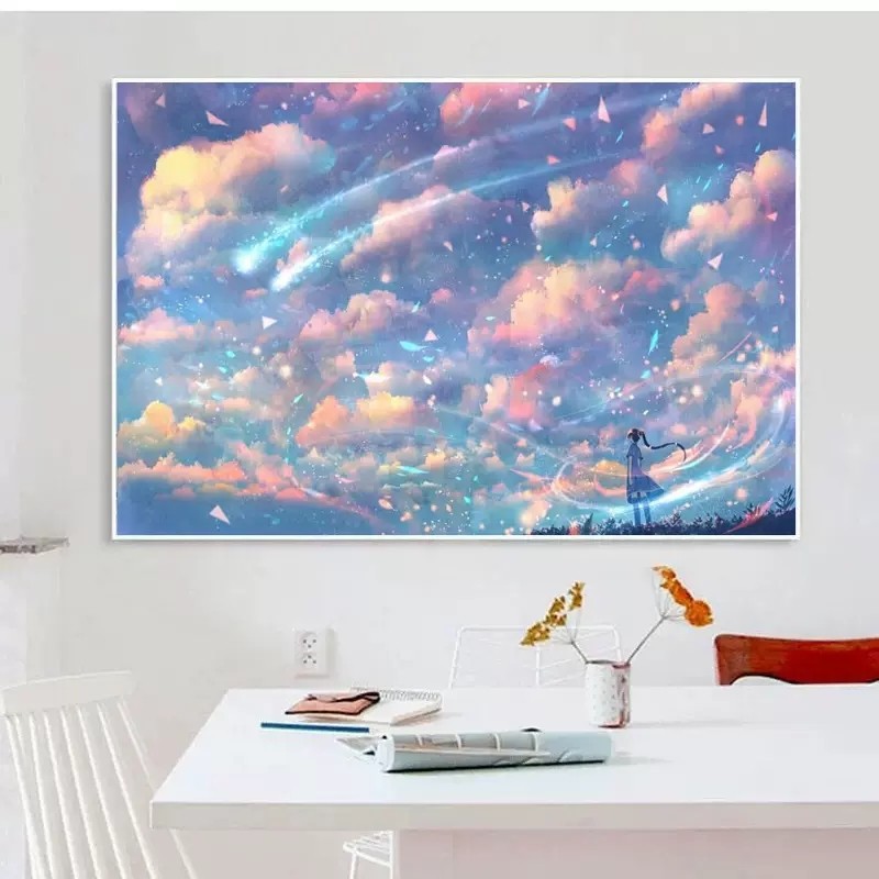 卡通天空下女孩钻石画2025新款5d满钻手工贴砖带框客厅小幅十字绣,居家布艺,钻石绣,淘宝优惠券,粉丝福利购,淘宝优惠卷